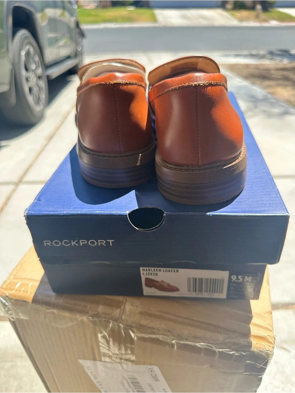 Rockport Men's Cognac Leather Slip-On Loafers with Gold Hardware